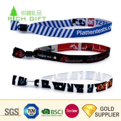 Moda personalizada Tela promocional RFID Textil Cinta de poliéster Pulsera elástica Mano Pulsera tejida de nailon desechable para eventos deportivos Sin pedido mínimo